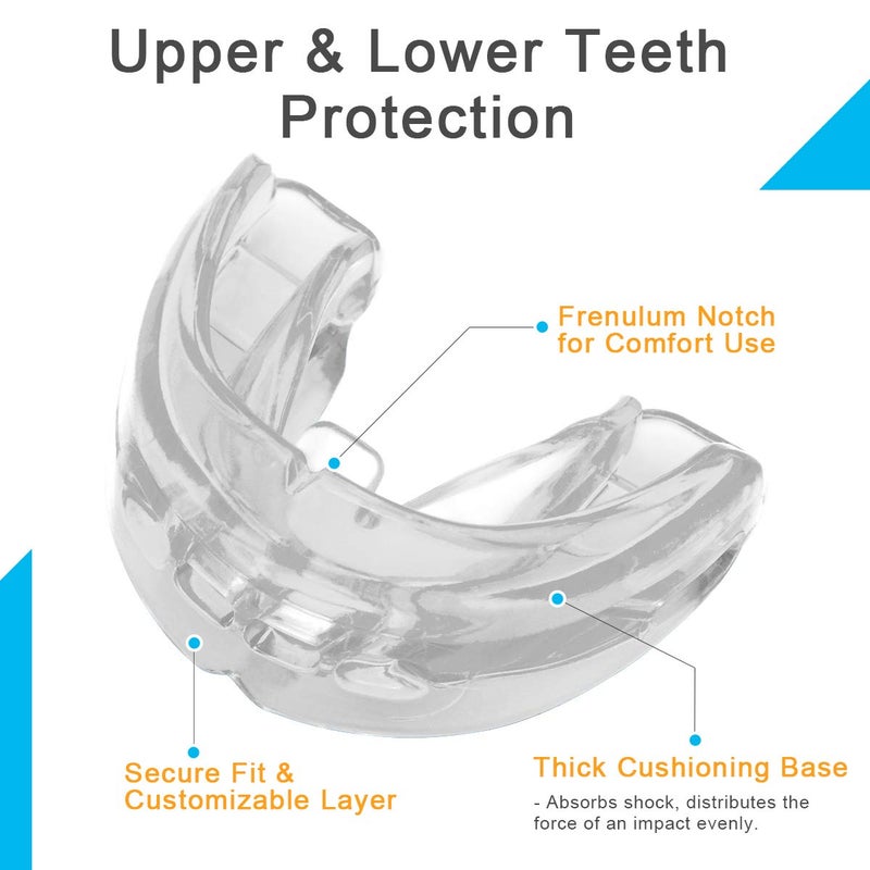 Coolrunner Double Braces Mouth Guard, Sports Athletic Mouth Guards Youth Mouthguard for Upper and Lower Teeth Protection Required for Youth, Teenager and Adults (Blue) (Transparent) - Image 2